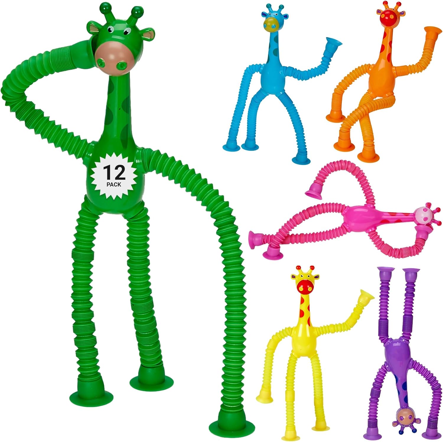 Telescopic Suction Cup Giraffe Toys – 12 Pack Educational Fidget Toys