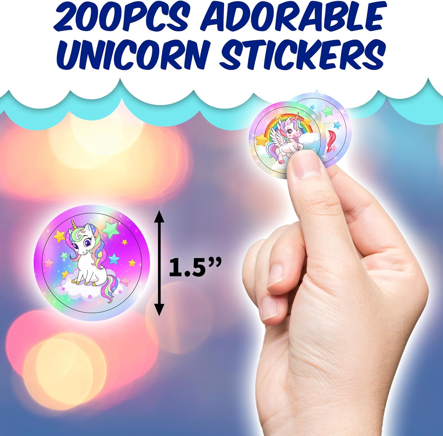 Unicorn Emoticon Sticker Rolls - 1.5 Inch Decal Stickers - 100 Pcs - Reward Stickers - Unicorn Party Supplies - Mailing Seal Sticker
