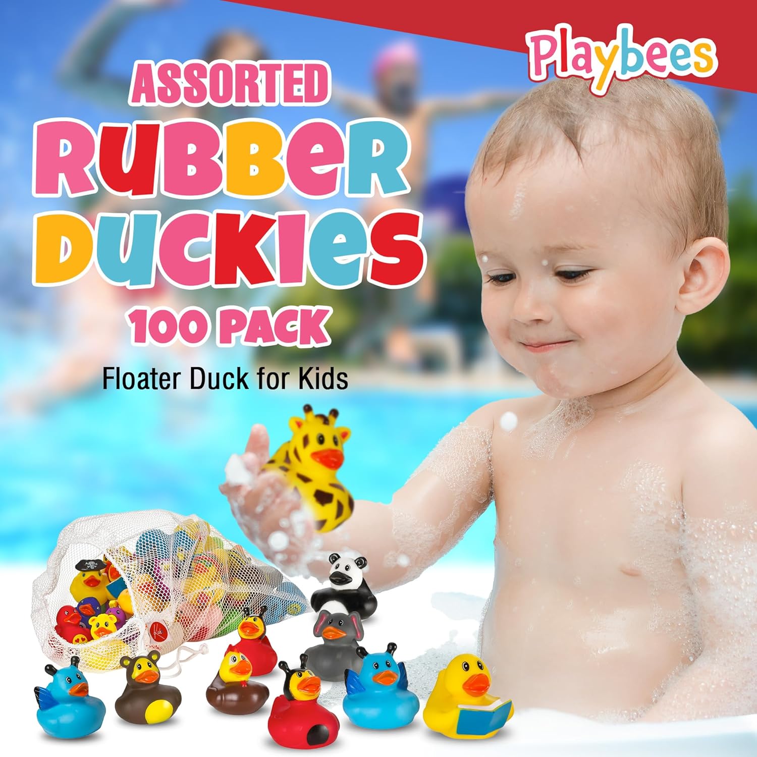Assortment Rubber Duck Toy Duckies for Kids - 100 Pack - Perfect for Sensory Play, Stocking Stuffers, and More