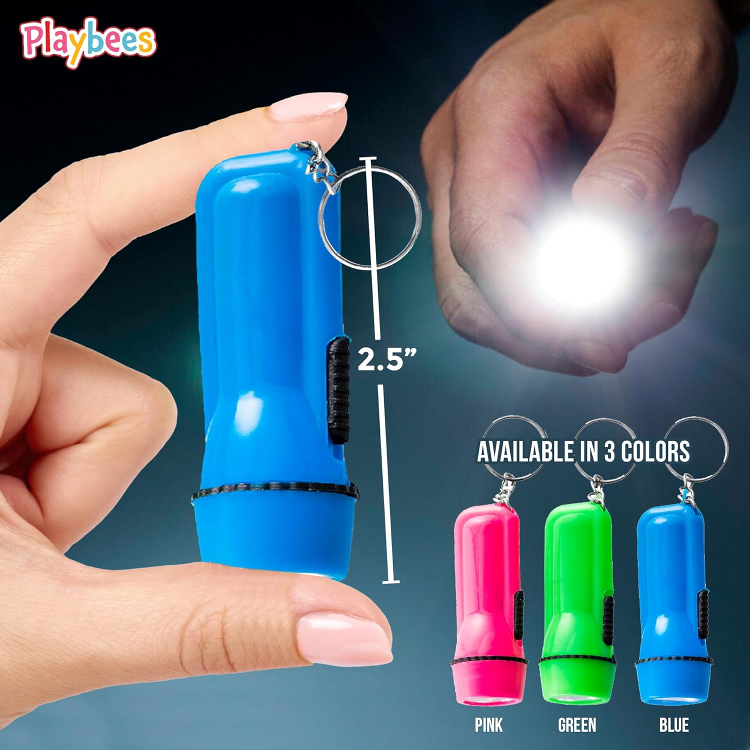 Mini Flashlight Keychain Bulk for Kids 24 Pieces Assorted Colors Plastic LED Flashlight