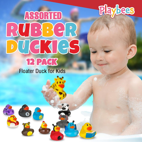 Assortment Rubber Duck Toy Duckies for Kids - 12 Pack - Perfect for Sensory Play, Stocking Stuffers, and More