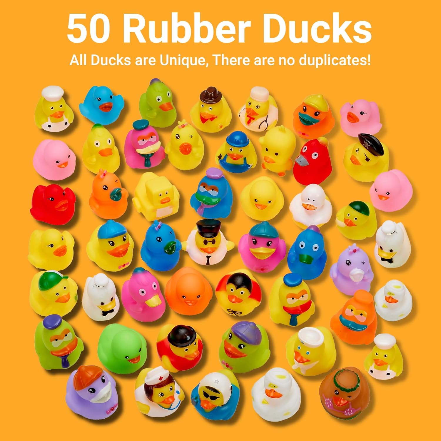 Rubber Duck Toy Duckies for Kids - 50 Pack - Sensory Play, Stress Relief, Stocking Stuffers, Baths, Summer Beach and Pool Activity