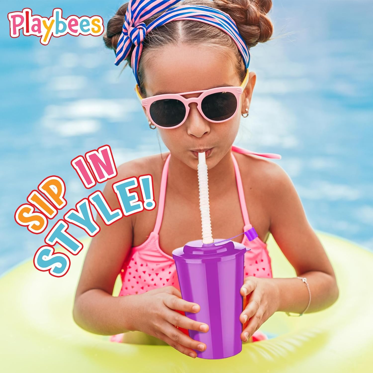 Neon Sipper Cups - 12 pack 6 Oz. - Colorful, Spill-Proof Cups with Lids and Straws - Party Supplies