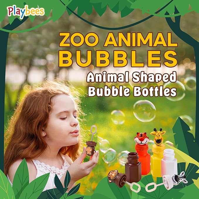 Zoo Animal Bubbles - 24 Pack - Safari Party Favors, Bulk Mini Wand Bottles - Jungle Zoo Characters for Kids