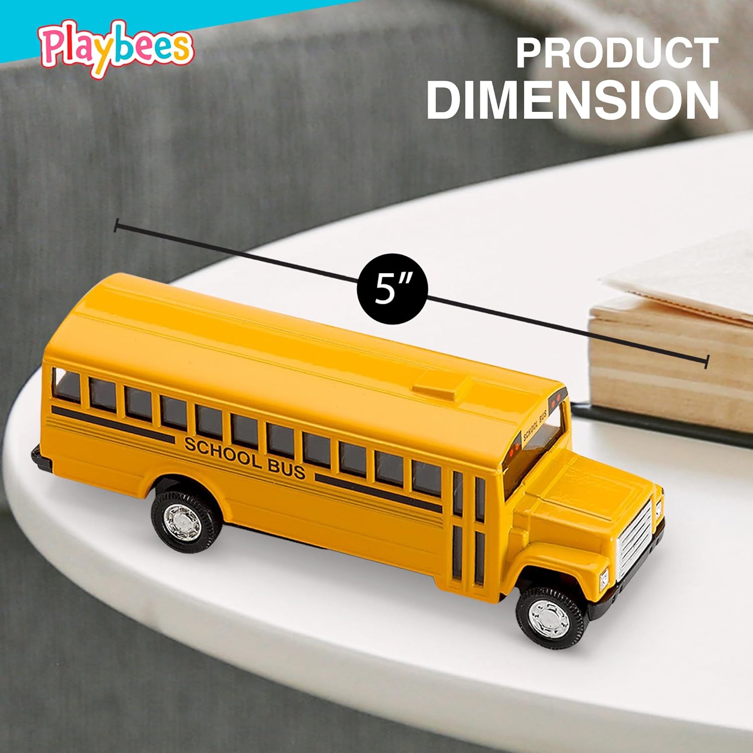 Pullback Diecast School Buses - 2 Pack - 5 Inch Yellow Metal Toys with Write-On Surfaces