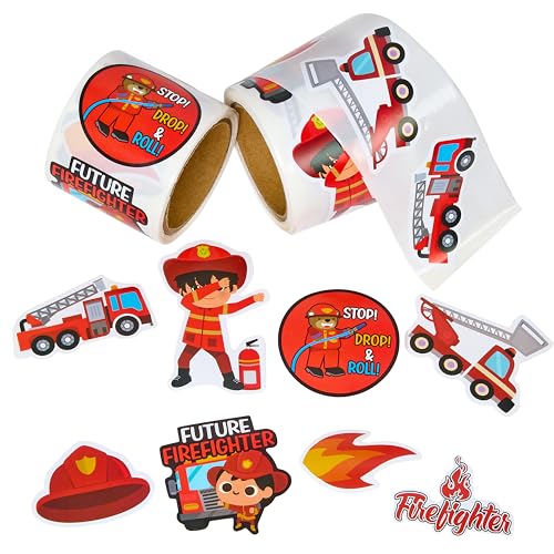 Firetruck Stickers - 2 Rolls - Kids' Party Favors, Game Prizes, Scrapbook, Arts and Crafts