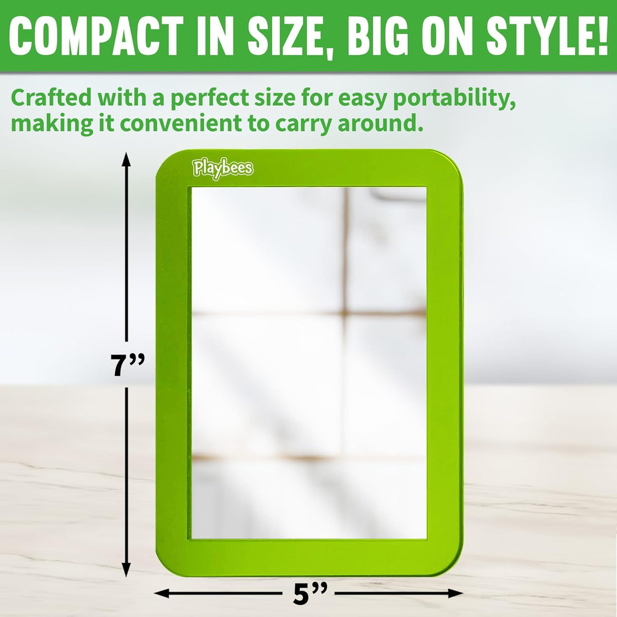 Magnetic Locker Mirror - 5" x 7" Green - Ideal for School Locker, Refrigerator, and Home Use