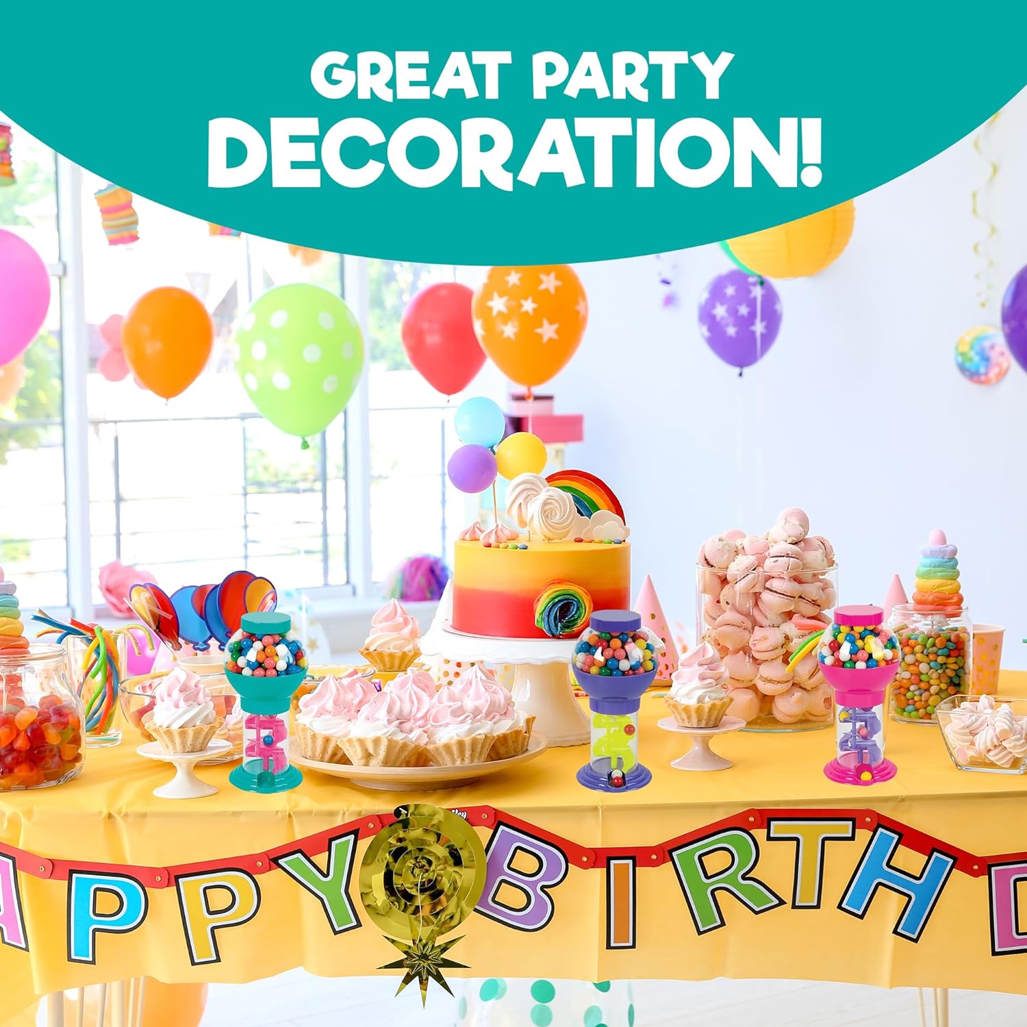 Twirling Gumball Machine - Gumballs Candy Dispenser for Kids - Birthday Party Decorations, Kids Parties