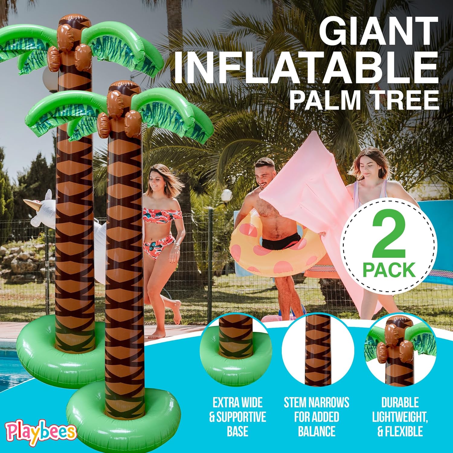 Giant Inflatable Palm Trees - 2 Pack - 6 Foot Super Sturdy Artificial Trees