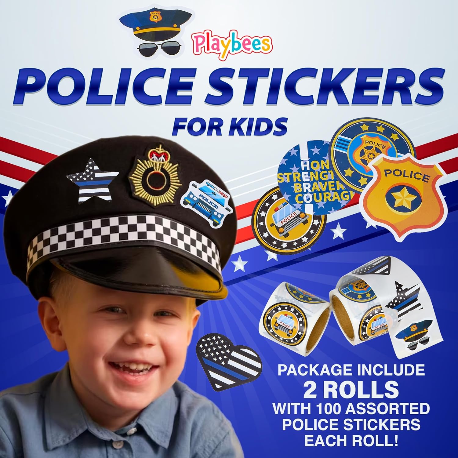 Police Stickers for Kids - 200 Pack of Law Enforcement Themed Designs