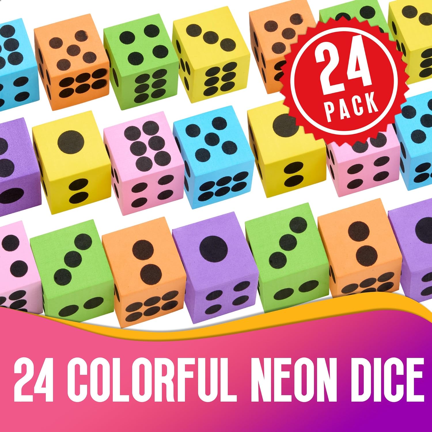 Neon Foam Dice Set - Ignite Imaginations, Boost Math Skills, Perfect for Gifts and Parties (24Pack)