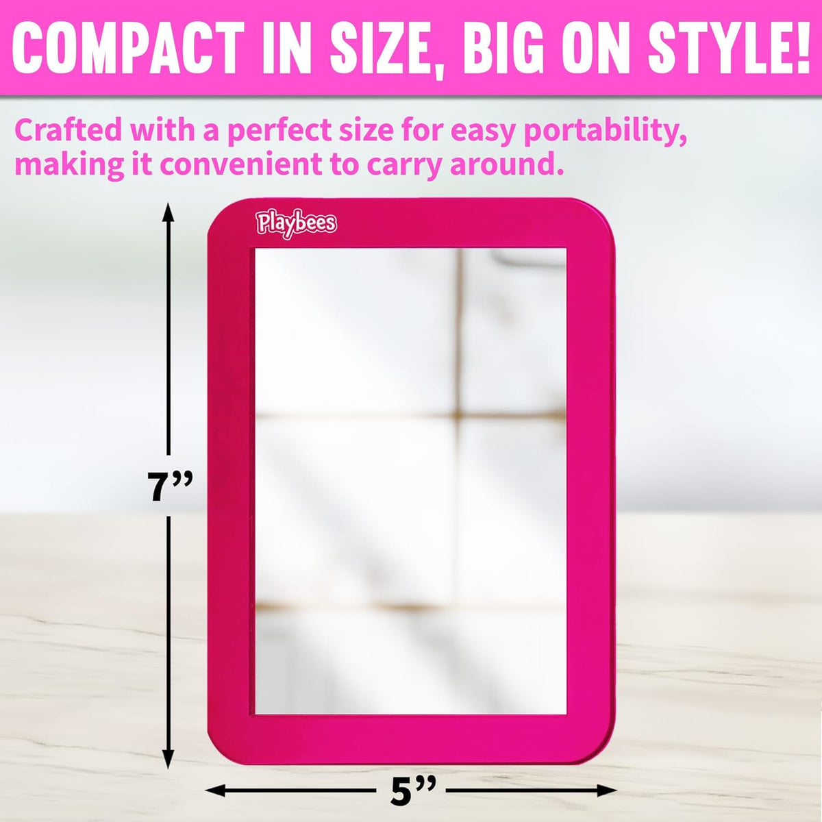 Magnetic Locker Mirror - 5" x 7" Pink - Ideal for School Locker, Refrigerator, and Home Use