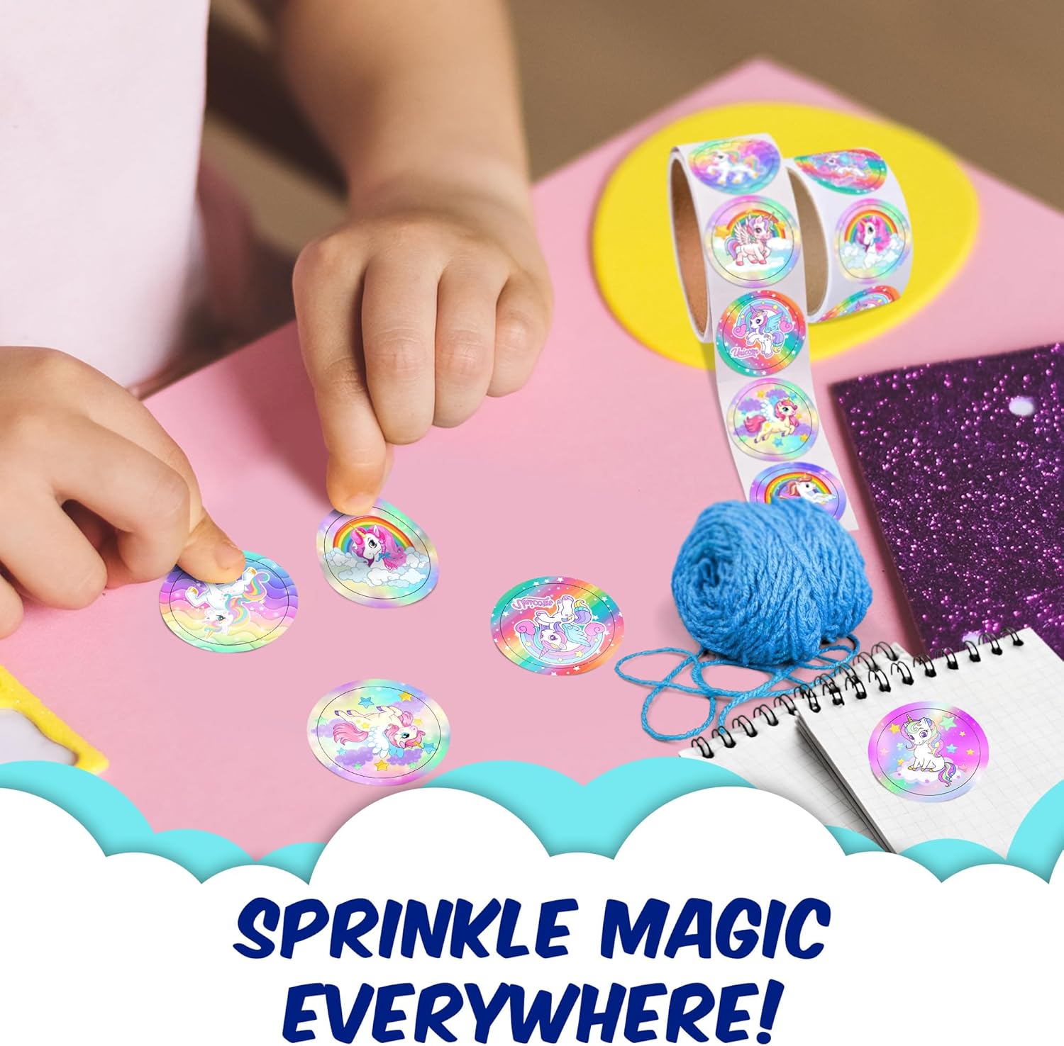 Unicorn Emoticon Sticker Rolls - 1.5 Inch Decal Stickers - 100 Pcs - Reward Stickers - Unicorn Party Supplies - Mailing Seal Sticker