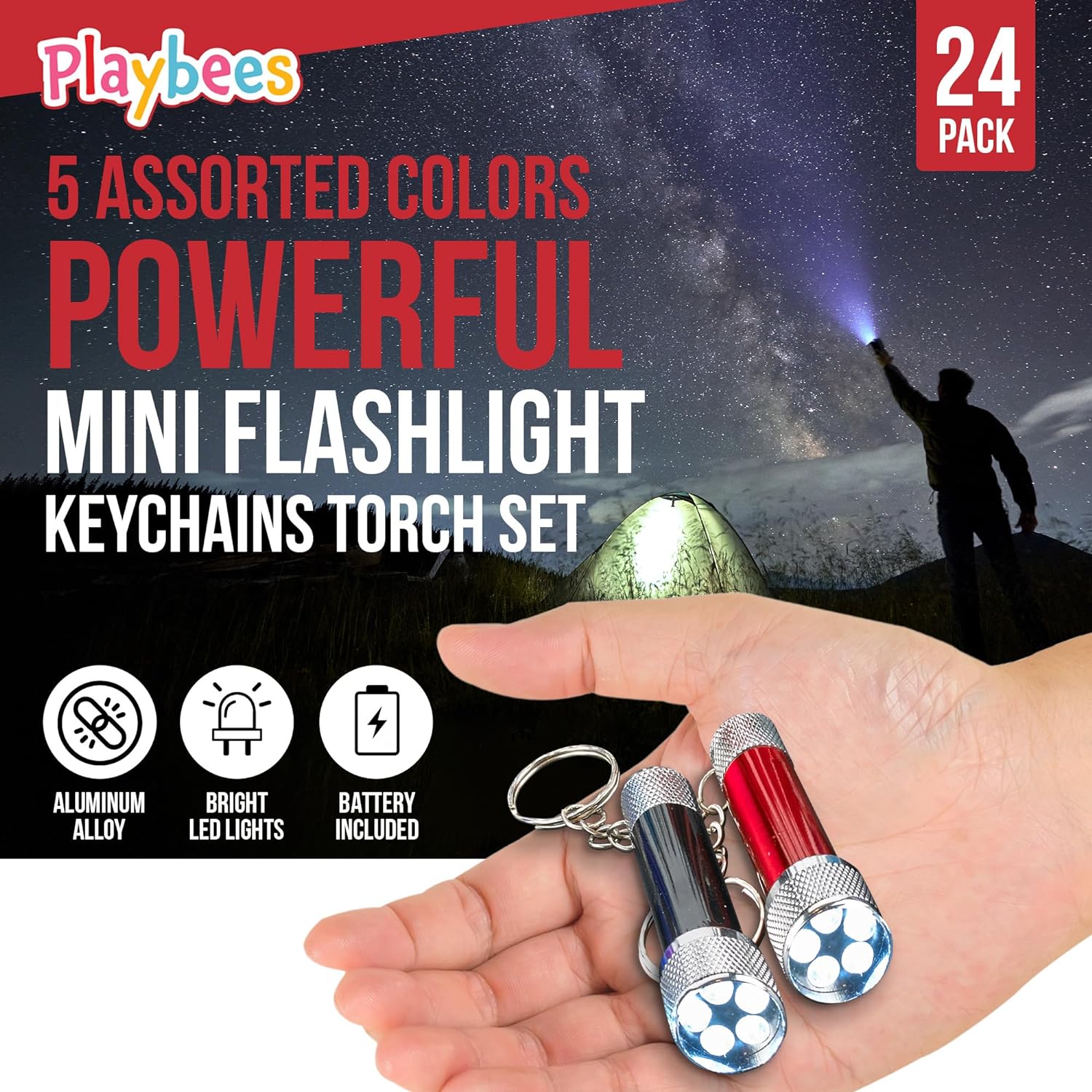 Mini LED Flashlight Keychains - 12 Pack - 2.5 Inch in Vibrant Colors, Portable Plastic Mini Torch - 5-Bulb