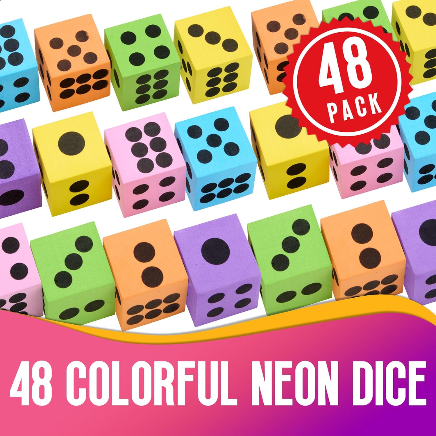 Neon Foam Dice Set - 48 Pack - Ignite Imaginations, Boost Math Skills, Perfect for Gifts and Parties