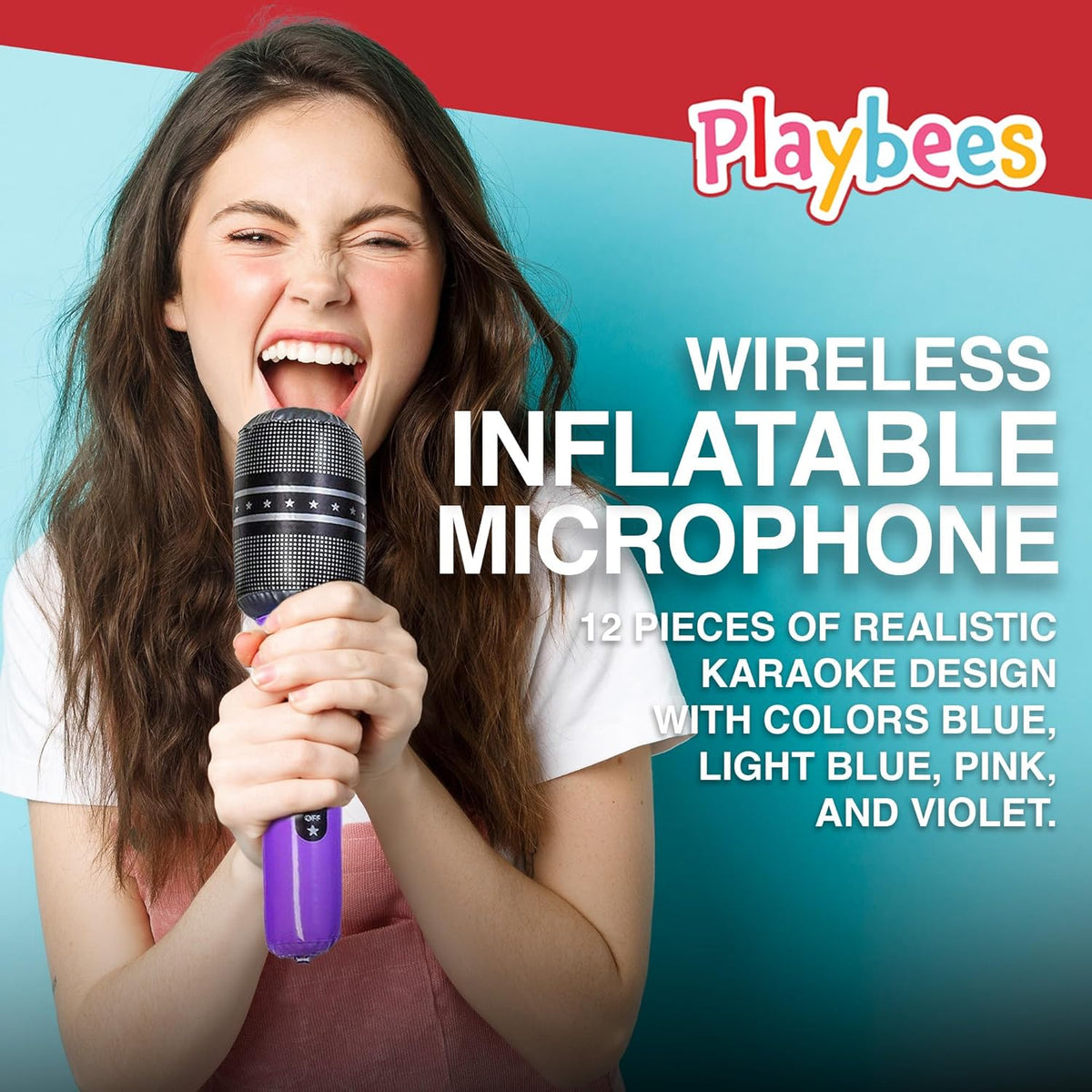 Inflatable Microphones - 12-Pack - 10.5" Vibrant Wireless Mics for Pool Play, Stage Acts, Pretend Play