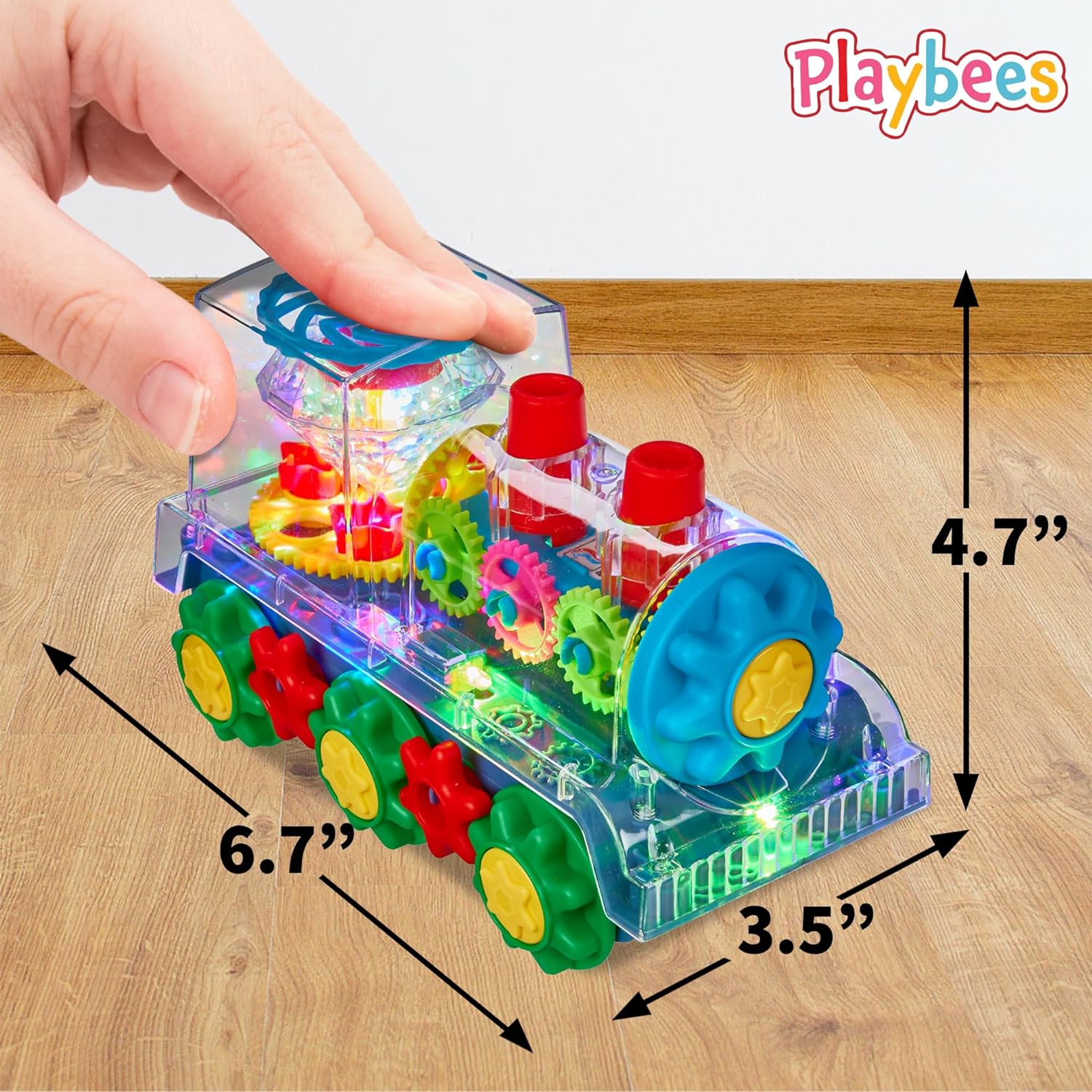 Light-Up Transparent Train Toy for Kids - 1 Pack - Bump and Go Colorful Moving Gears, Music, LED Effects