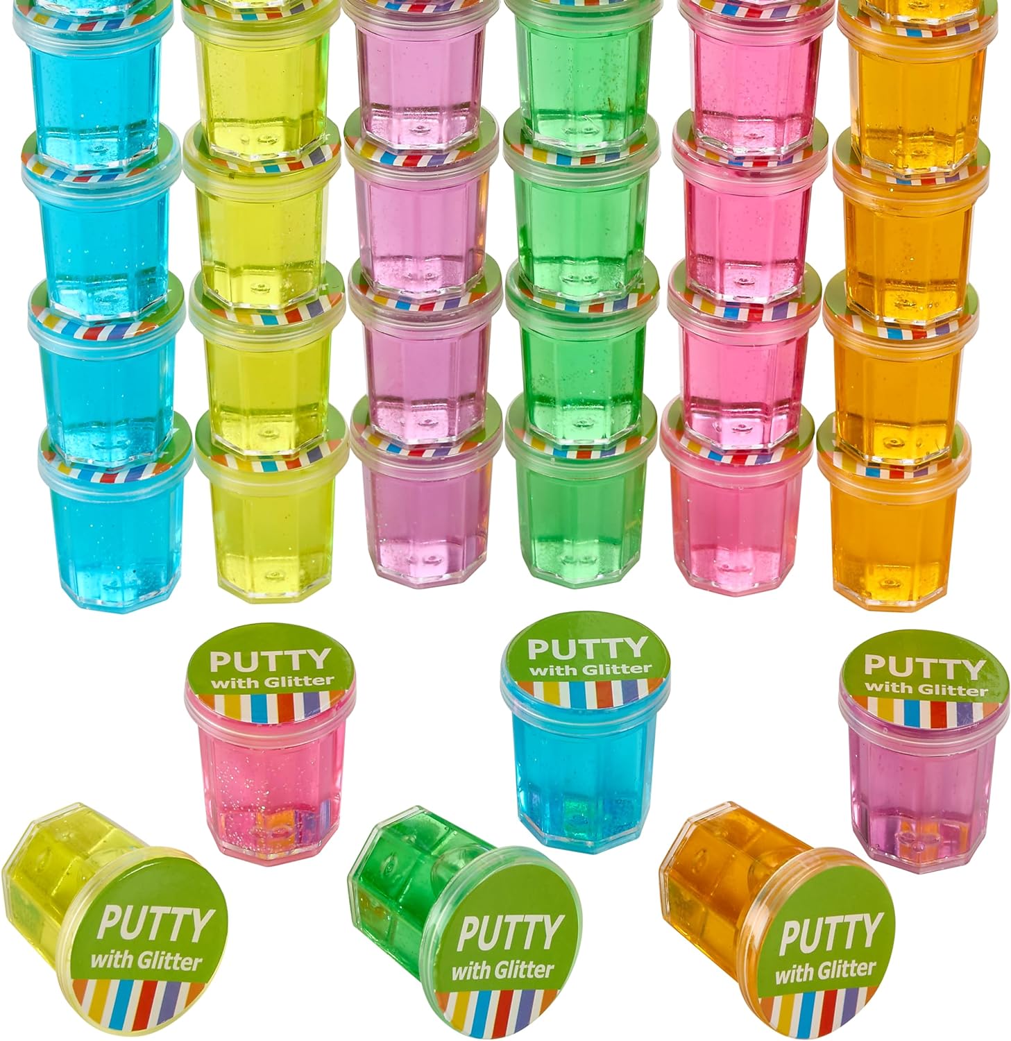 Mini Putty with Glitter - 48 Pack Neon Color Sludge - Educational Fidget Toy - Stress Relief, Party Favors