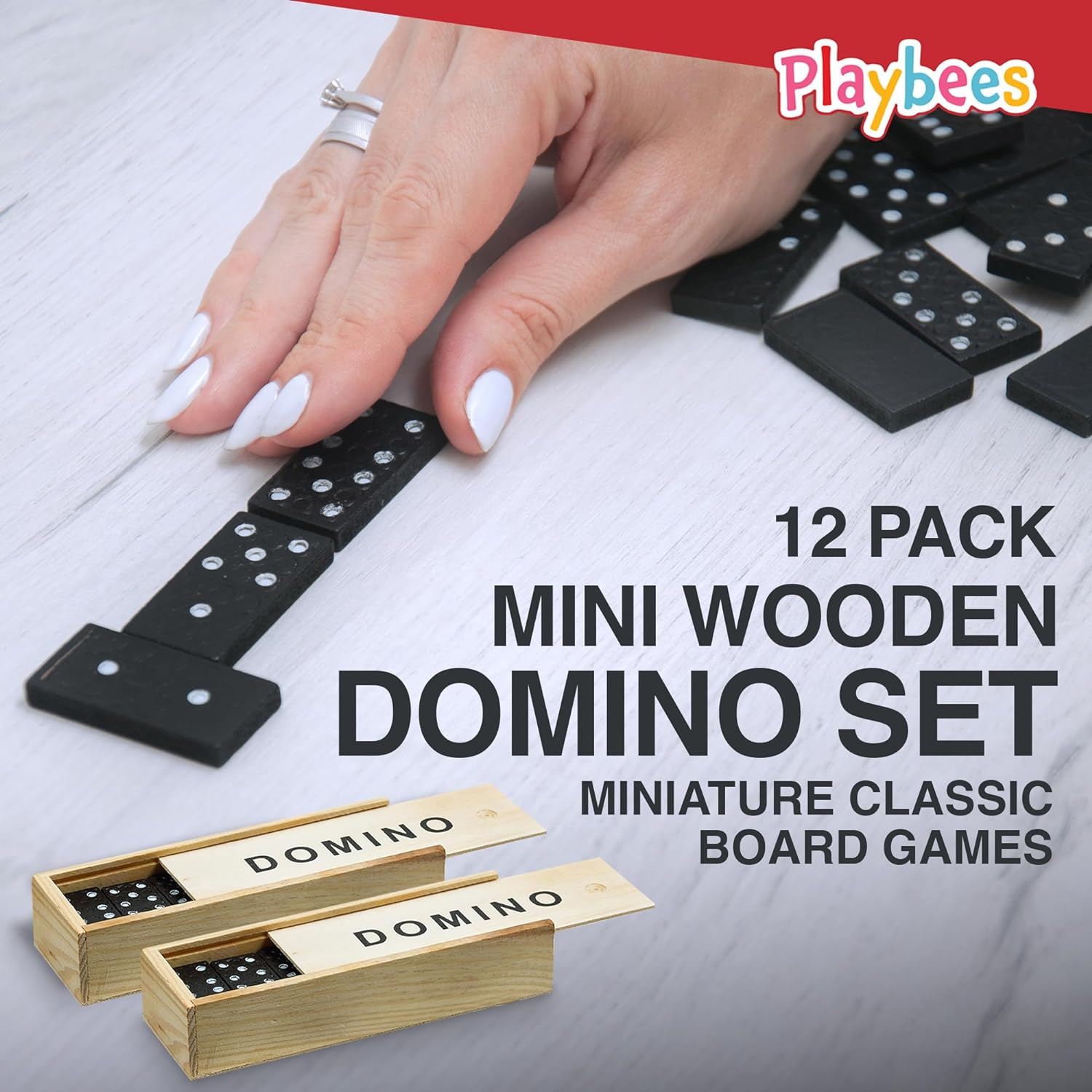 Mini Wooden Dominoes Set - 12 Pack - Classic Double Six Domino Game in a Wooden Case