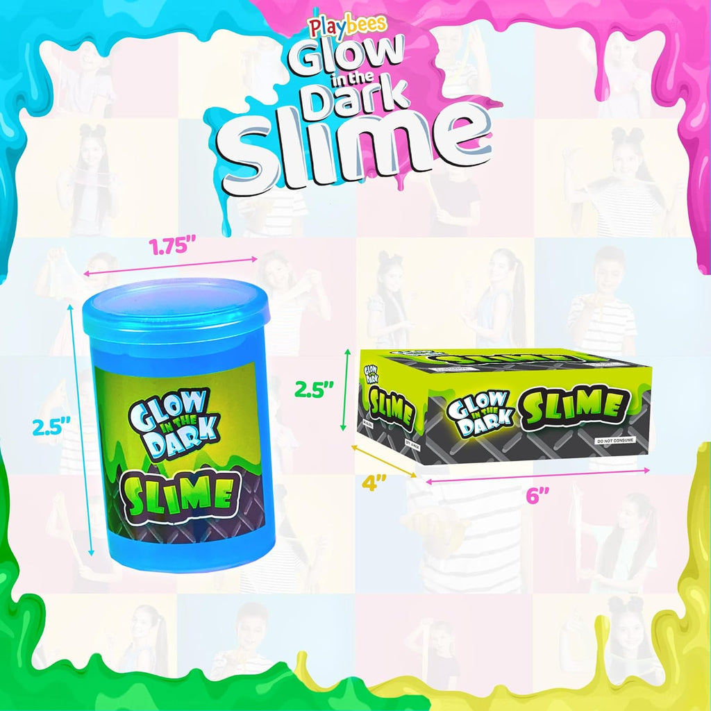 Glow in The Dark Slime - 6 Pack - Neon Blue, Green, Pink, Yellow Colors - Glowing Slime Kit