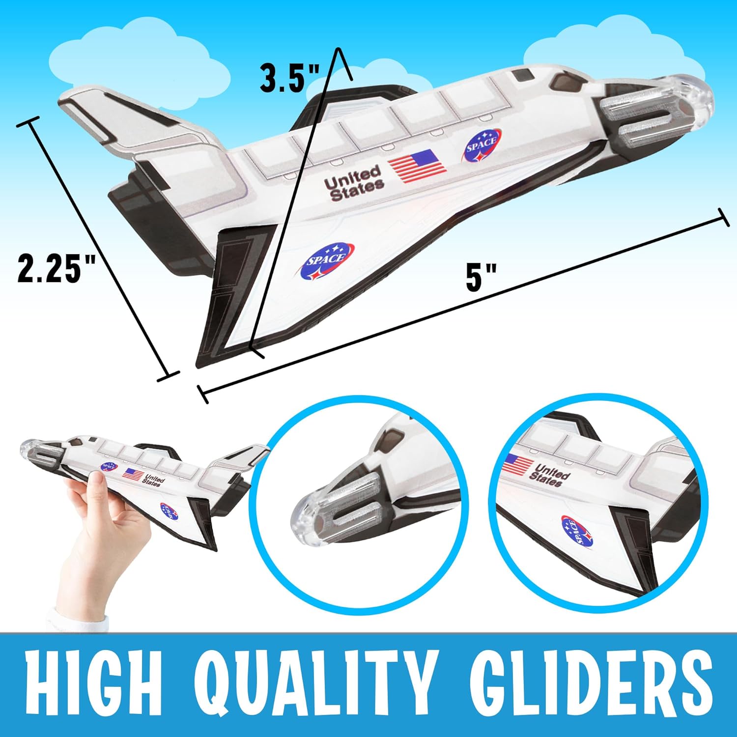 Space Shuttle Gliders - 24 Pack - Space Themed Party Favors - Mini Ship Toys, Shuttle Science Kits & Crafts for Kids