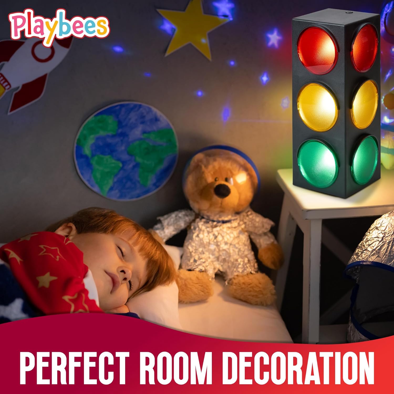 Traffic Light Lamp - Plug-In Blinking Bedside Lamp Simulates Traffic Stop Light - 12.25 Inch