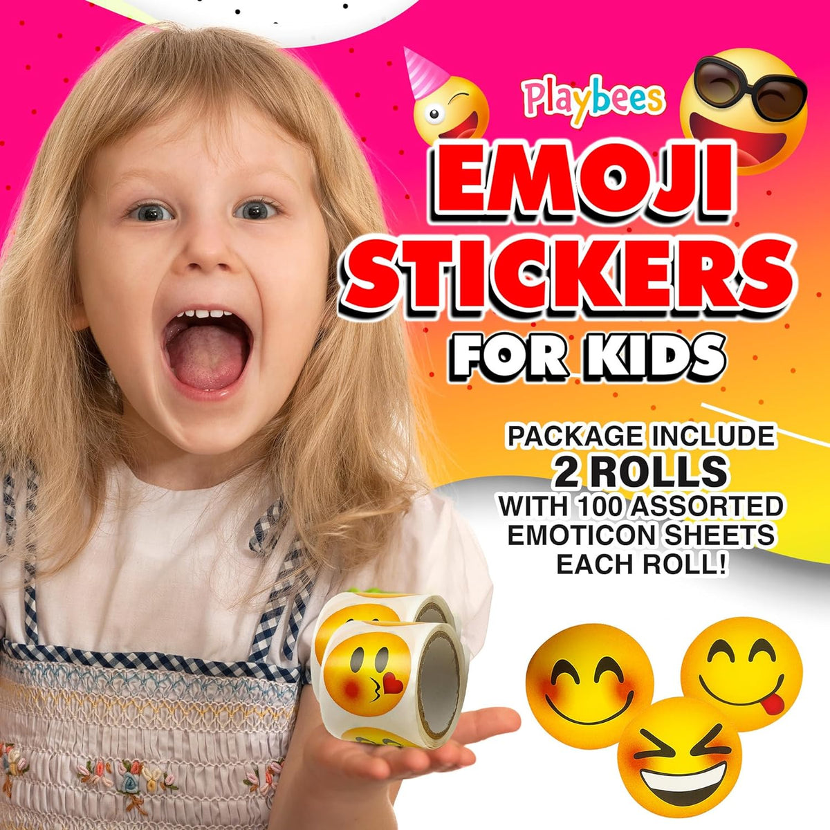 Emoticon Stickers - 2 Rolls - Kids' Party Favors, Game Prizes, Novelty Toys, Arts and Crafts