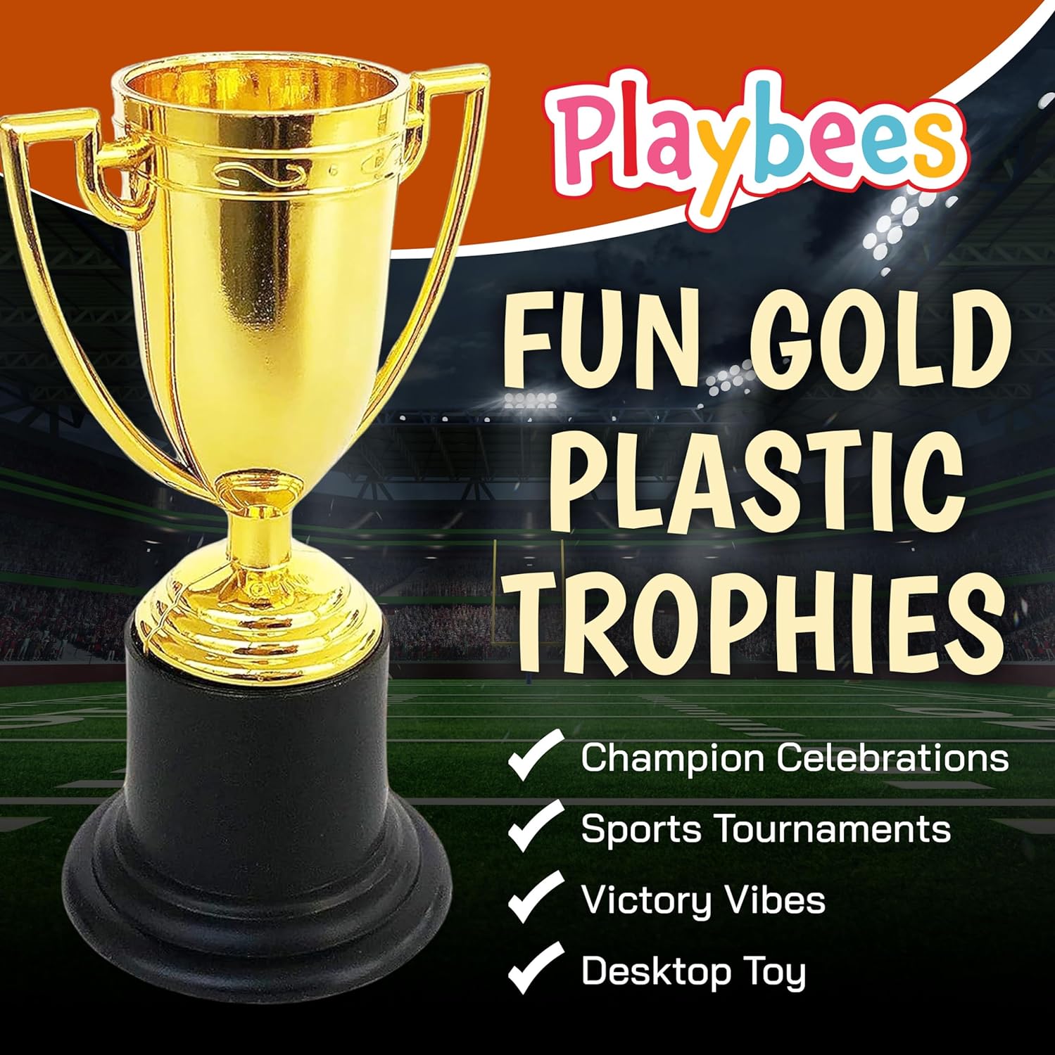 Plastic Golden Cup Trophy for Kids - 12 Pack - 4 Inch Achievement Prize Awards - Party Favors, Decor, Props - Motivational
