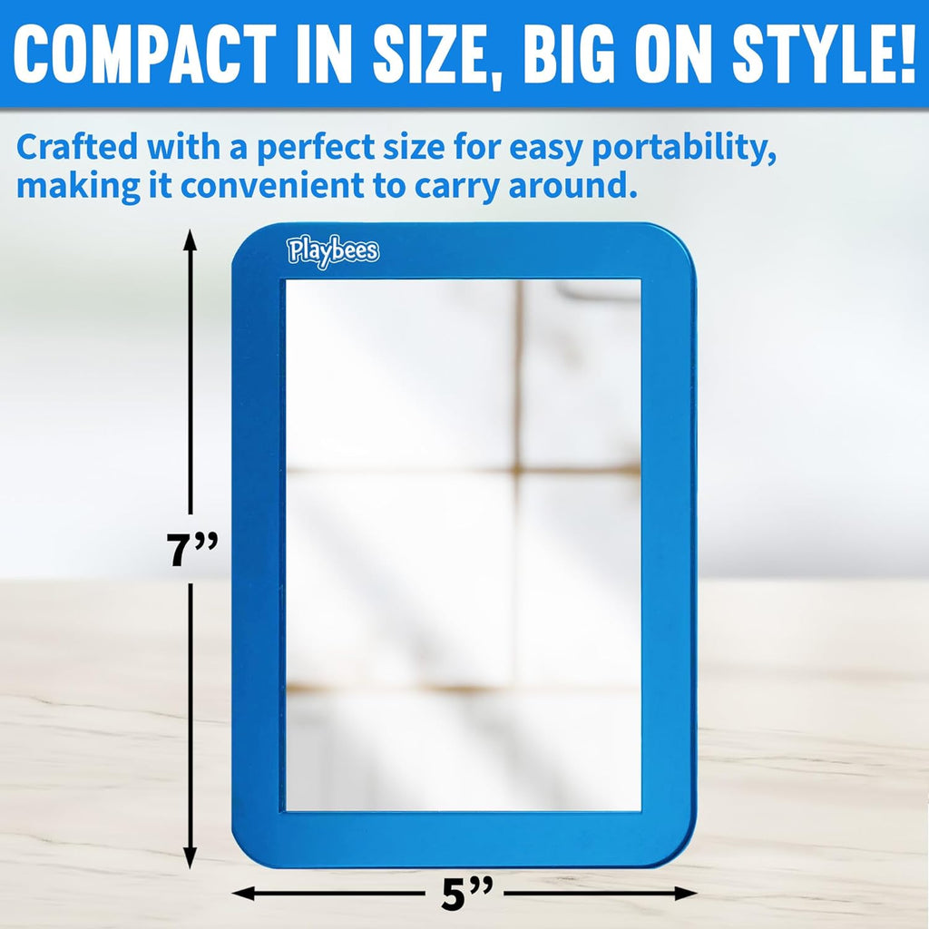 Magnetic Locker Mirror - 5" x 7" Blue -  Ideal for School Locker, Refrigerator, and Home Use