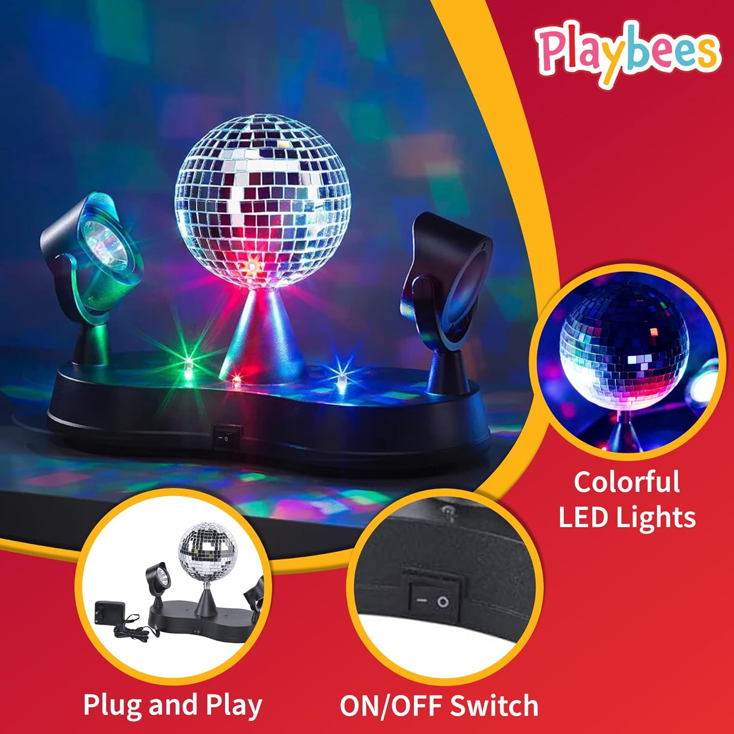 Rotating Disco Ball - LED Revolving Disco Ball with Movable Strobe Lights for Disco Party Decor