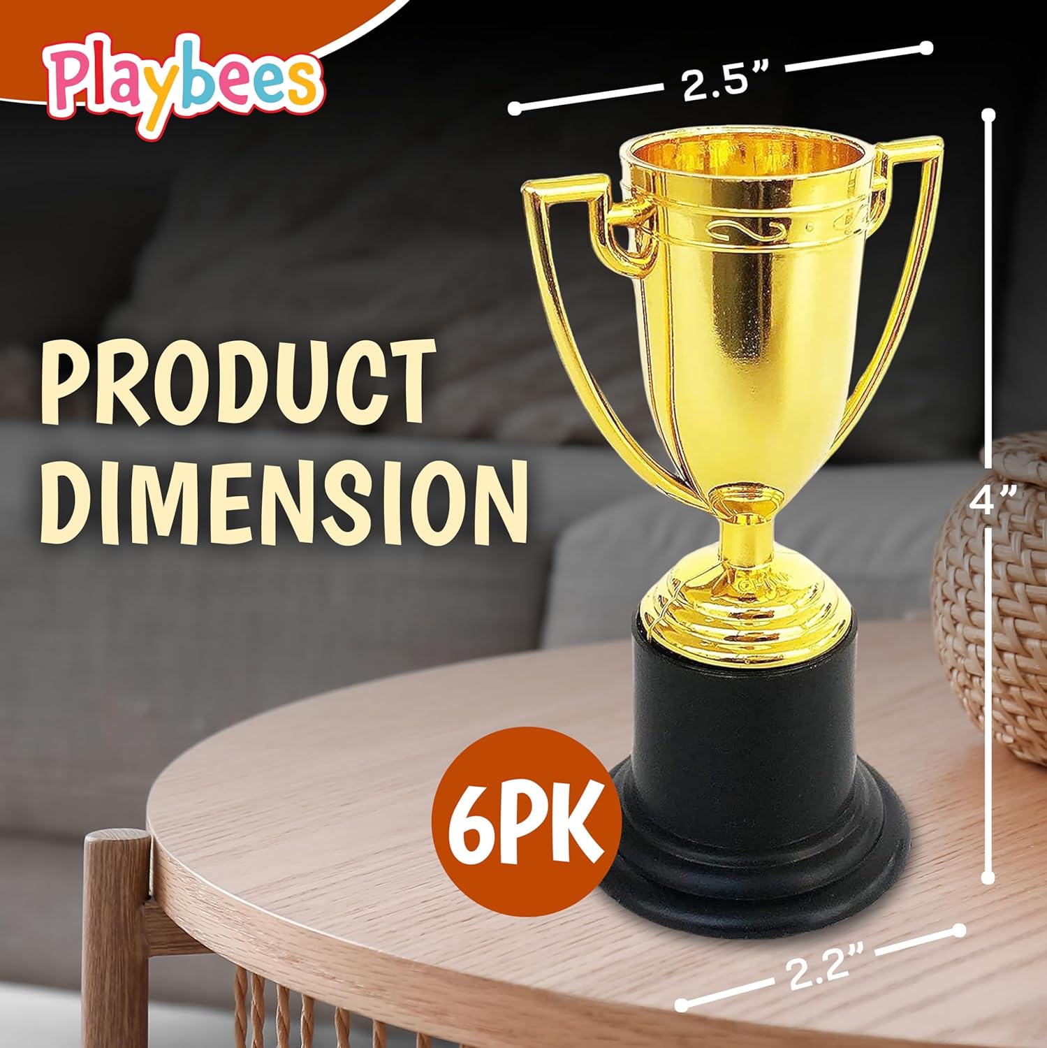 Plastic Golden Cup Trophy for Kids - 6 Pack - 4 Inch Achievement Prize Awards