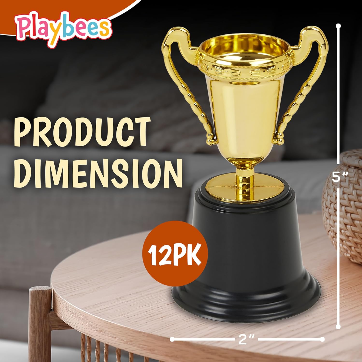 Plastic Mini Trophies - 12PK - 5 Inch - Gold Cups Participation Award, Sports Galore, Winning Prizes Props, Victory Vibes, Champion, Sports