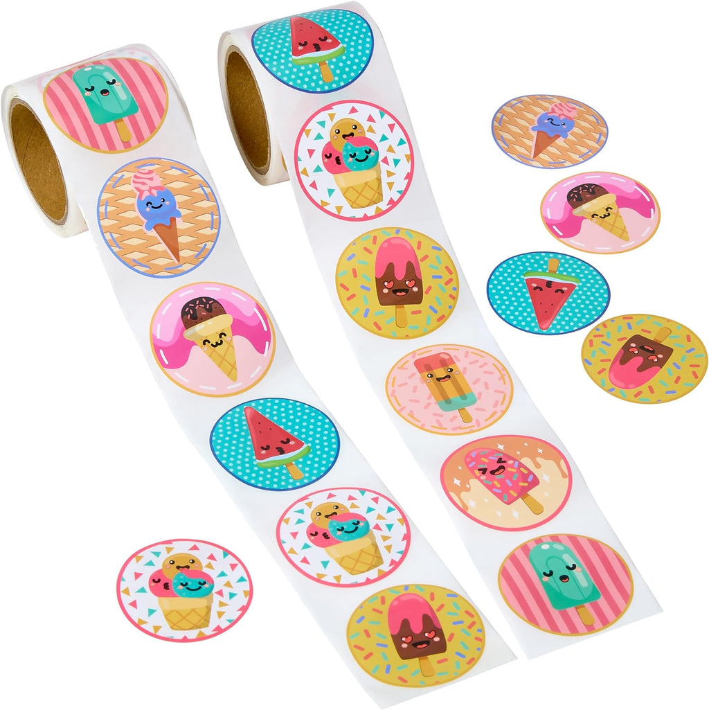 Ice Cream Parlor Stickers for Kids - 200 Pack of Sweets Themed Designs