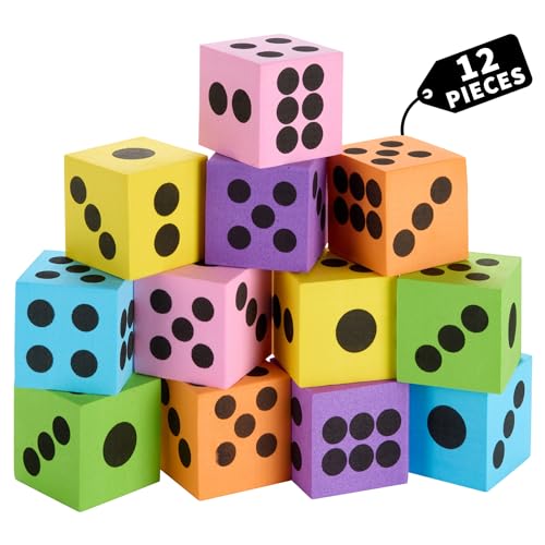 Neon Foam Dice Set - Ignite Imaginations, Boost Math Skills, Perfect for Gifts and Parties (12 Pack)