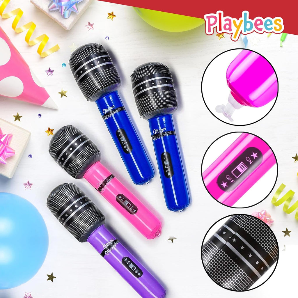 Inflatable Microphones - 12-Pack - 10.5" Vibrant Wireless Mics for Pool Play, Stage Acts, Pretend Play