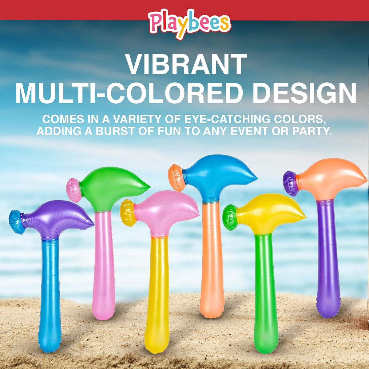 Multi-Colored Inflatable Hammer 14 Inch - 12 Pack - Assorted Neon Mallets - Perfect for Backdrops, Decor, Party Favors