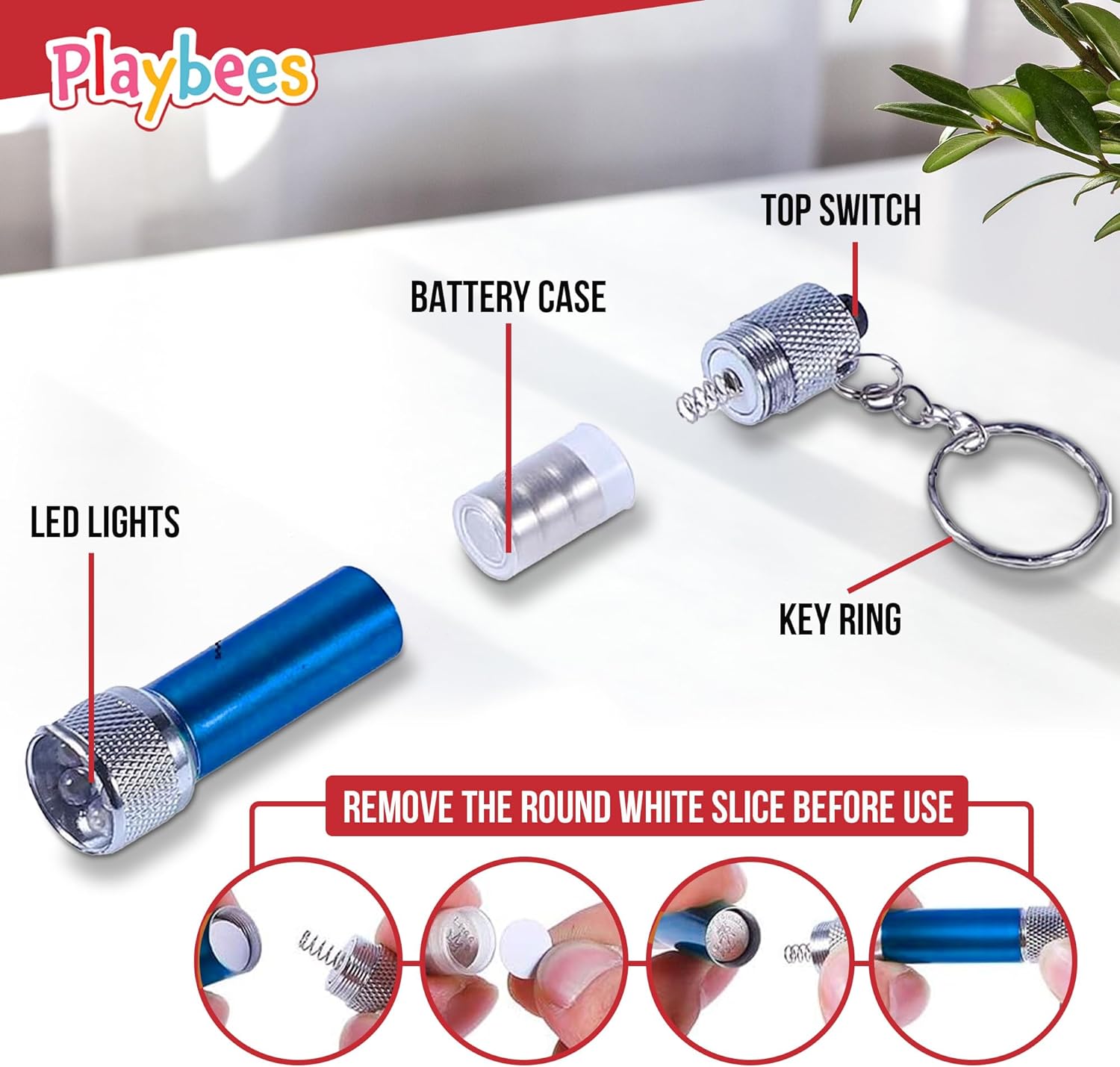 Mini LED Flashlight Keychains - 24Pack - 2.5 Inch in Vibrant Colors, Portable Plastic Mini Torch - 5-Bulb