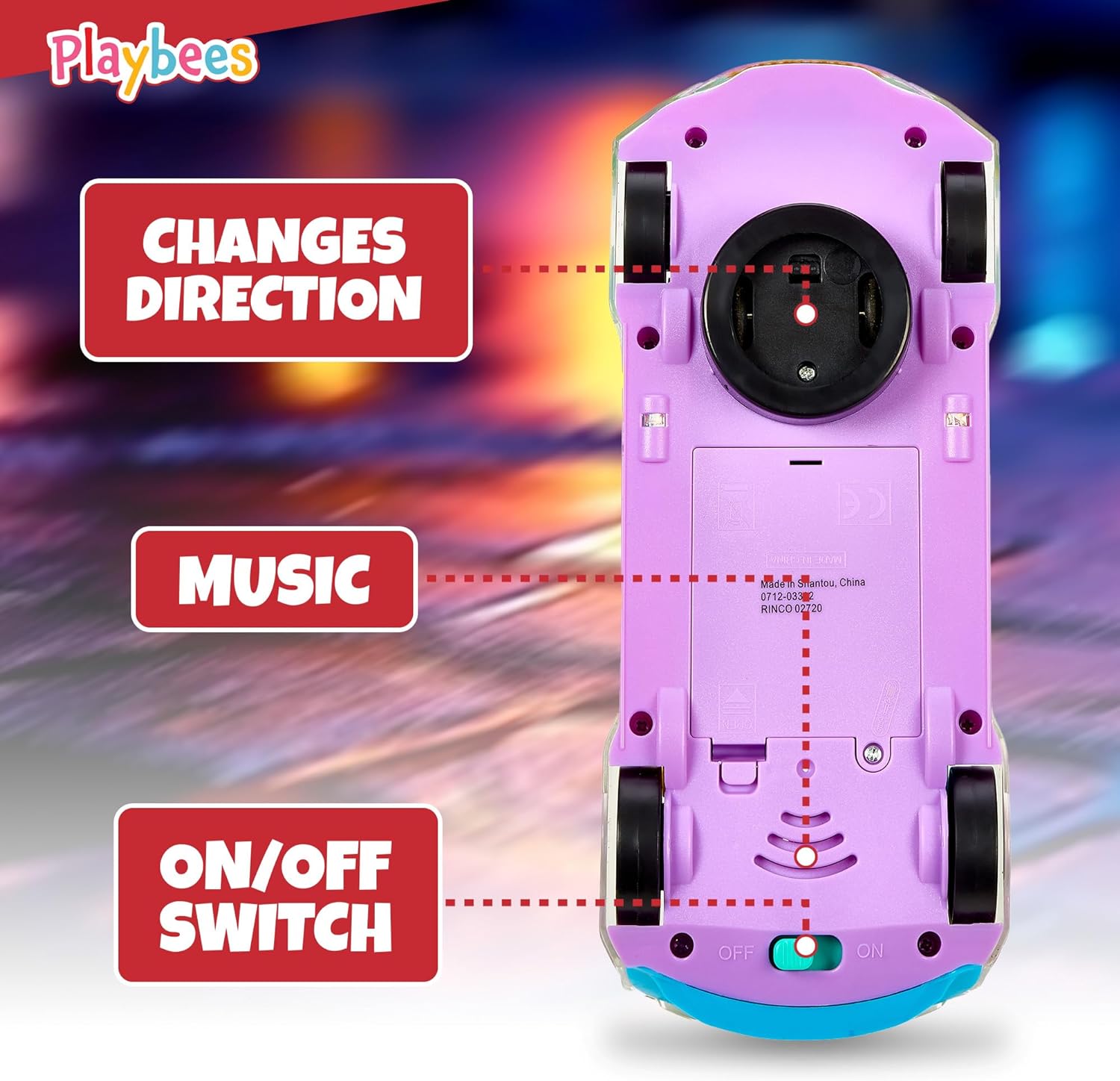 Light-Up Transparent Car Toy for Kids - 1 Pack - Bump and Go Colorful Moving Gears