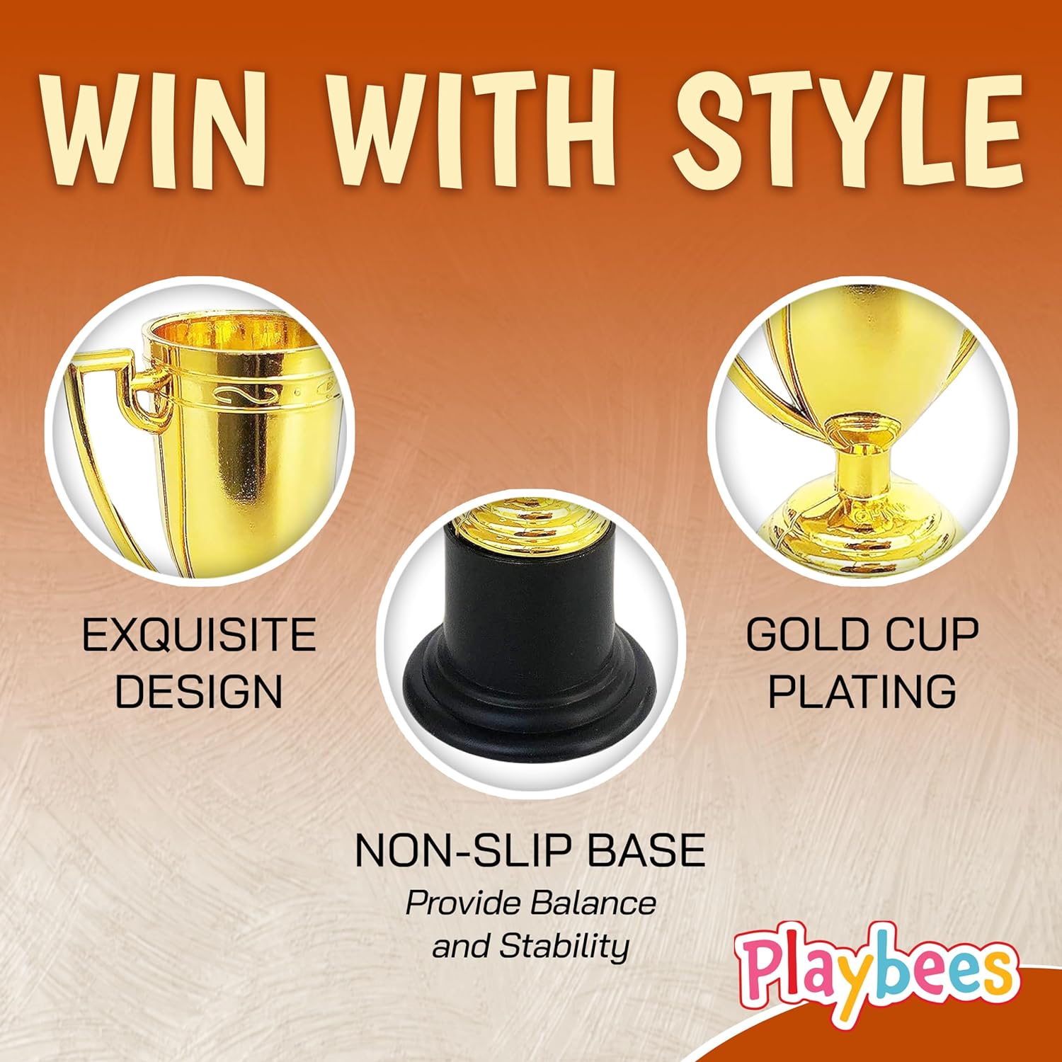 Plastic Golden Cup Trophy for Kids - 12 Pack - 4 Inch Achievement Prize Awards - Party Favors, Decor, Props - Motivational