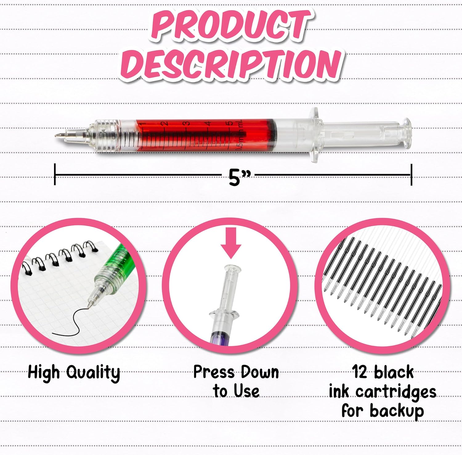 Syringe Pens Multi-Color – 24 Pack Novelty Pens for Nurses & Party Favors