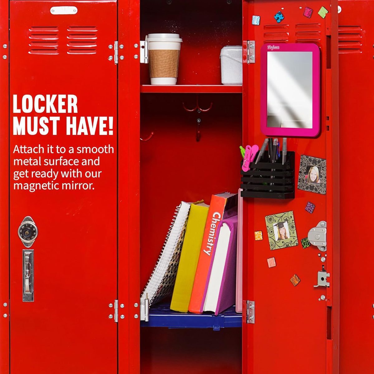 Magnetic Locker Mirror - 5" x 7" Pink - Ideal for School Locker, Refrigerator, and Home Use