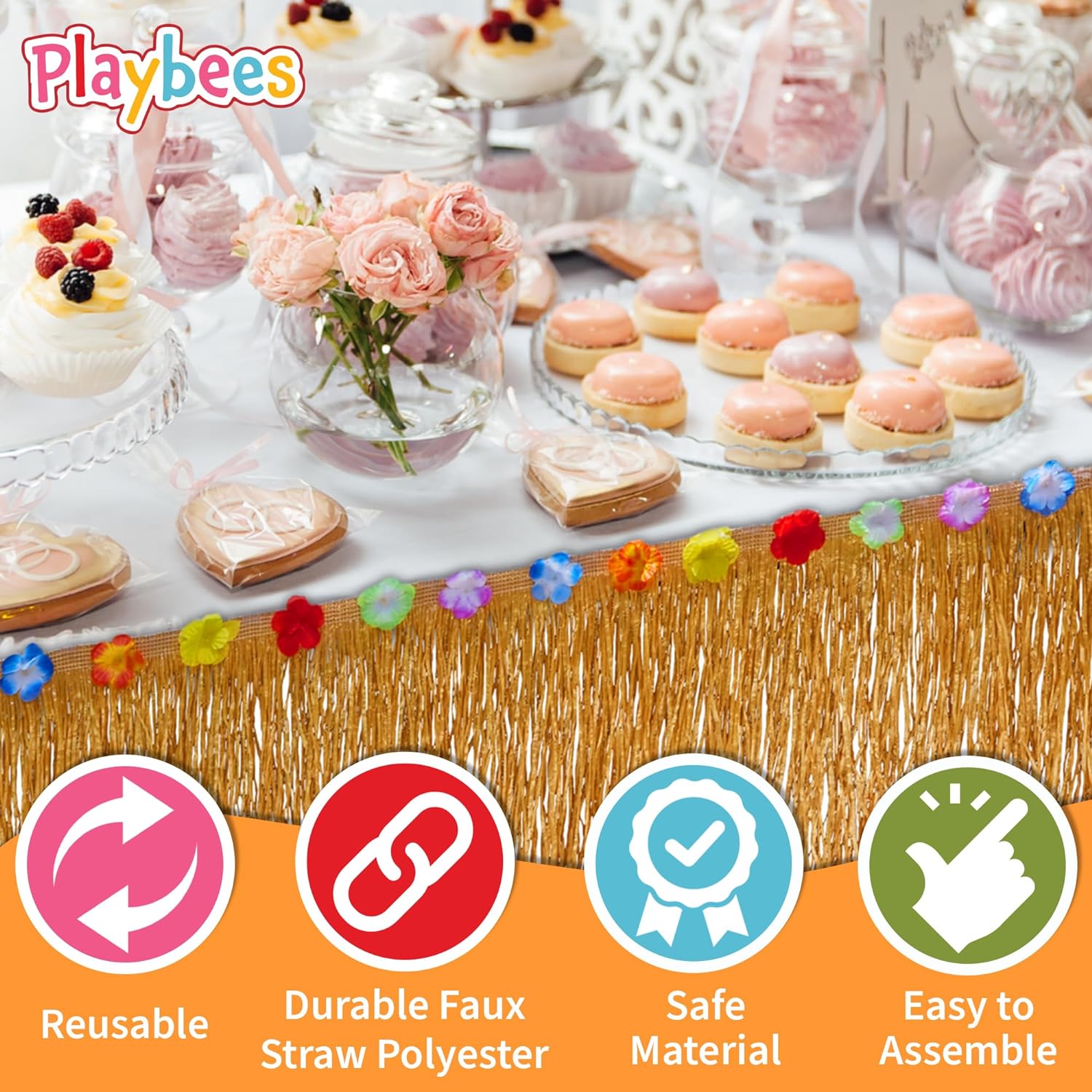 Hawaiian Luau Grass Table Skirt Set - 2 Pieces - 9 Feet x 29 Inches - Authentic Island Party Decorations