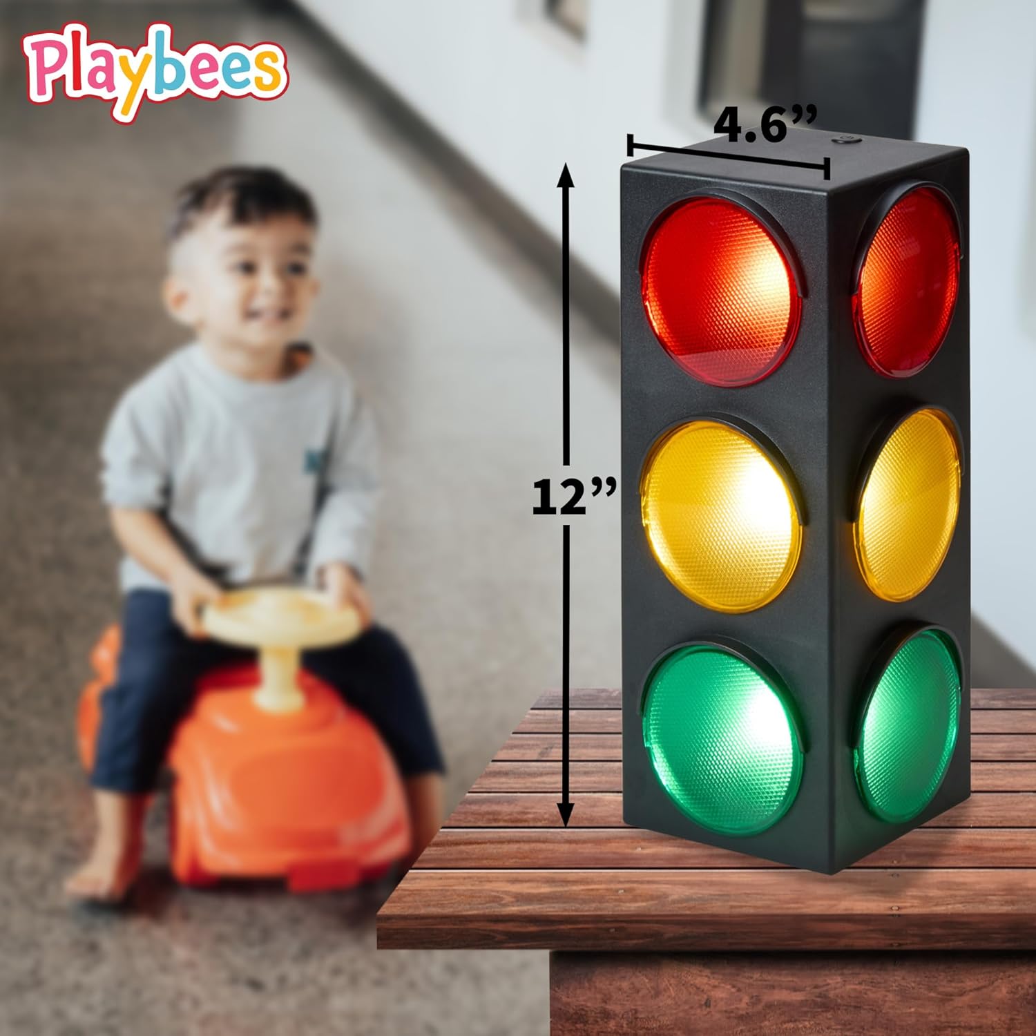 Traffic Light Lamp - Plug-In Blinking Bedside Lamp Simulates Traffic Stop Light - 12.25 Inch