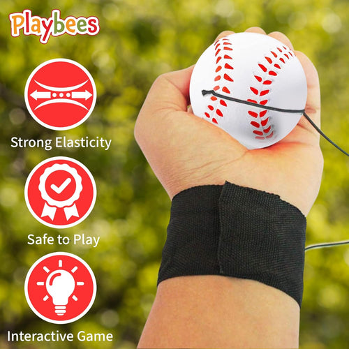 Playbees Reactive Practice Baseballs on Elastic Cord Perfect for Training, Fun Outdoor Activities for Spring Training, Fun Outdoor Activity for Kids, Boy or Girl, Party Favor (3 Pack)