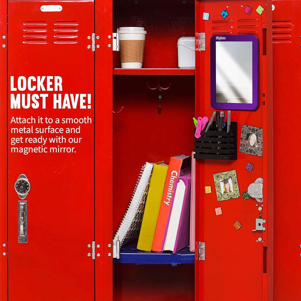 Magnetic Locker Mirror - 5" x 7" Purple - Ideal for School Locker, Refrigerator, and Home Use