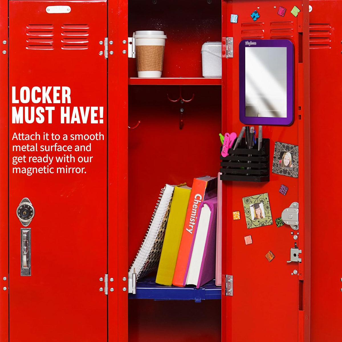Magnetic Locker Mirror - 5" x 7" Purple - Ideal for School Locker, Refrigerator, and Home Use