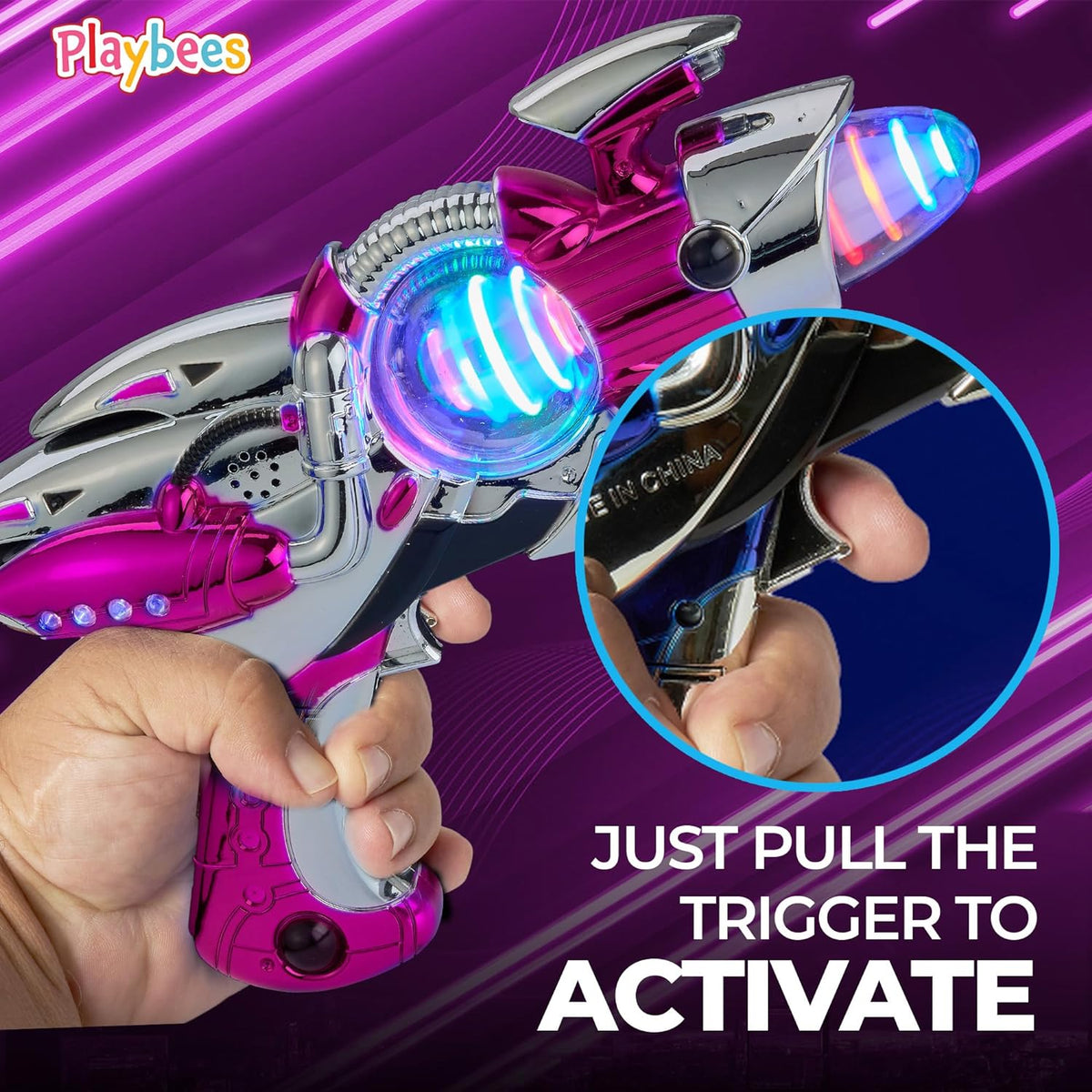 Light-Up Noise Blaster - Pink - 11.5 Inches - Super Spinning Space Sound Effects