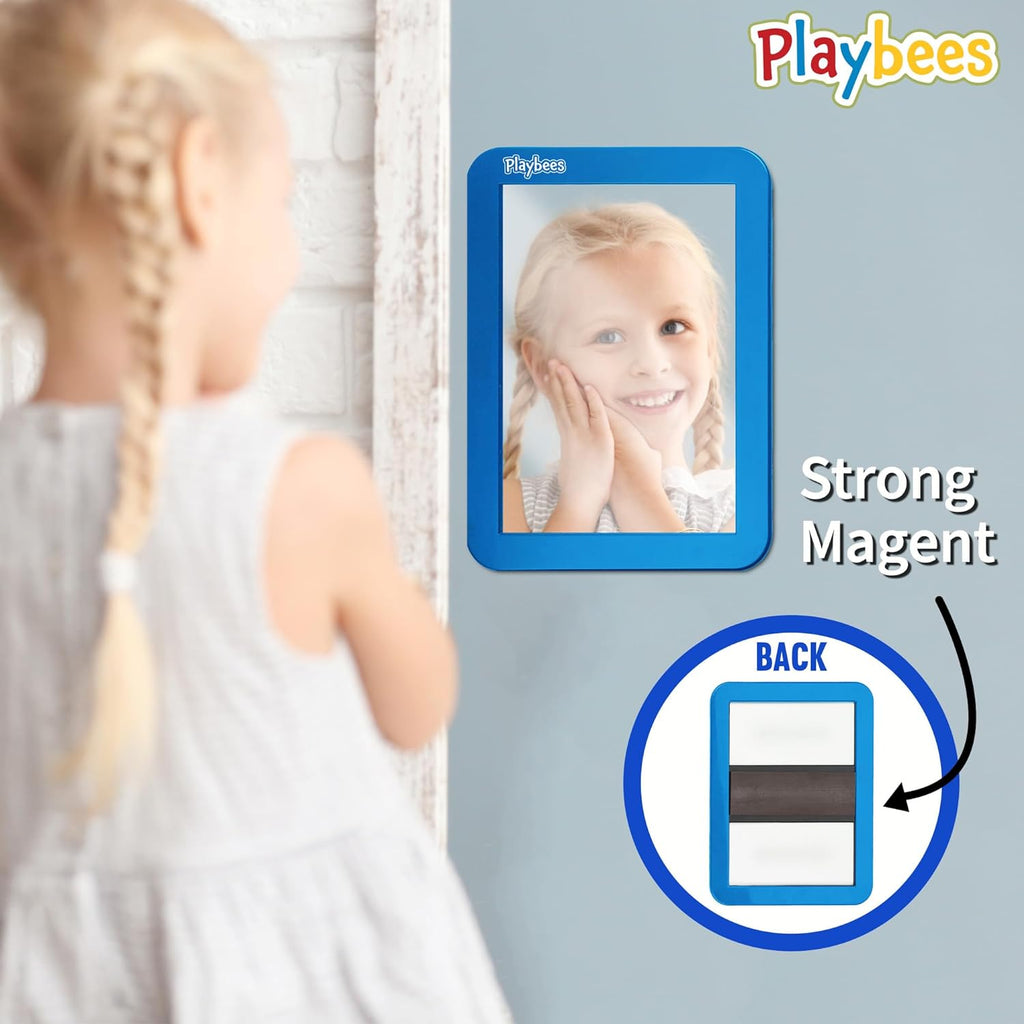 Magnetic Locker Mirror - 5" x 7" Blue -  Ideal for School Locker, Refrigerator, and Home Use