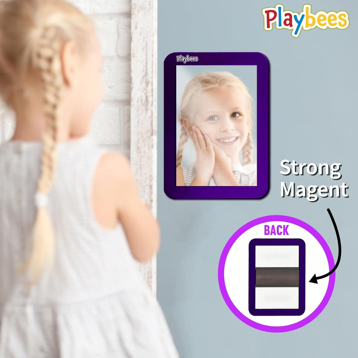 Magnetic Locker Mirror - 5" x 7" Purple - Ideal for School Locker, Refrigerator, and Home Use