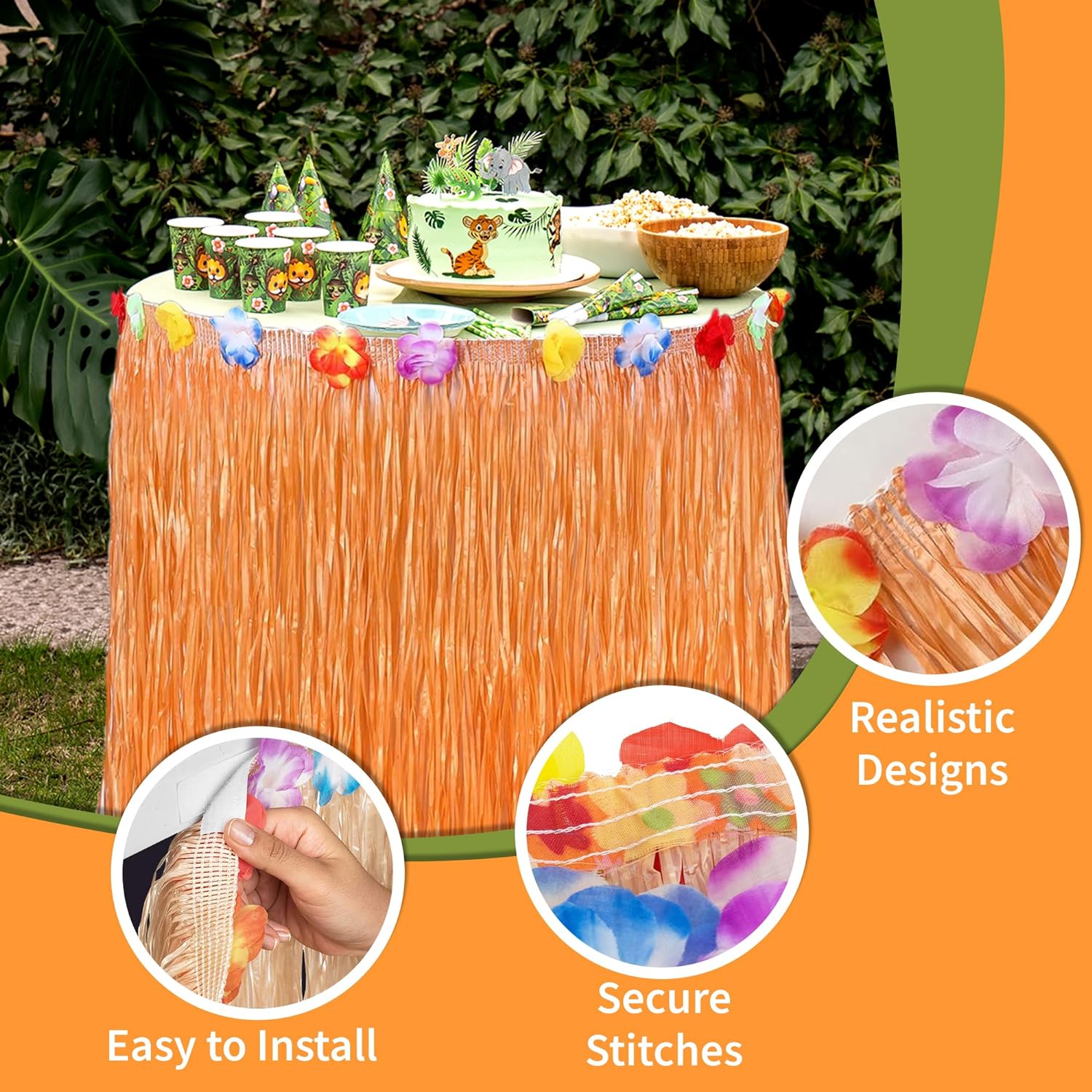 Hawaiian Luau Grass Table Skirt Set - 2 Pieces - 9 Feet x 29 Inches - Authentic Island Party Decorations